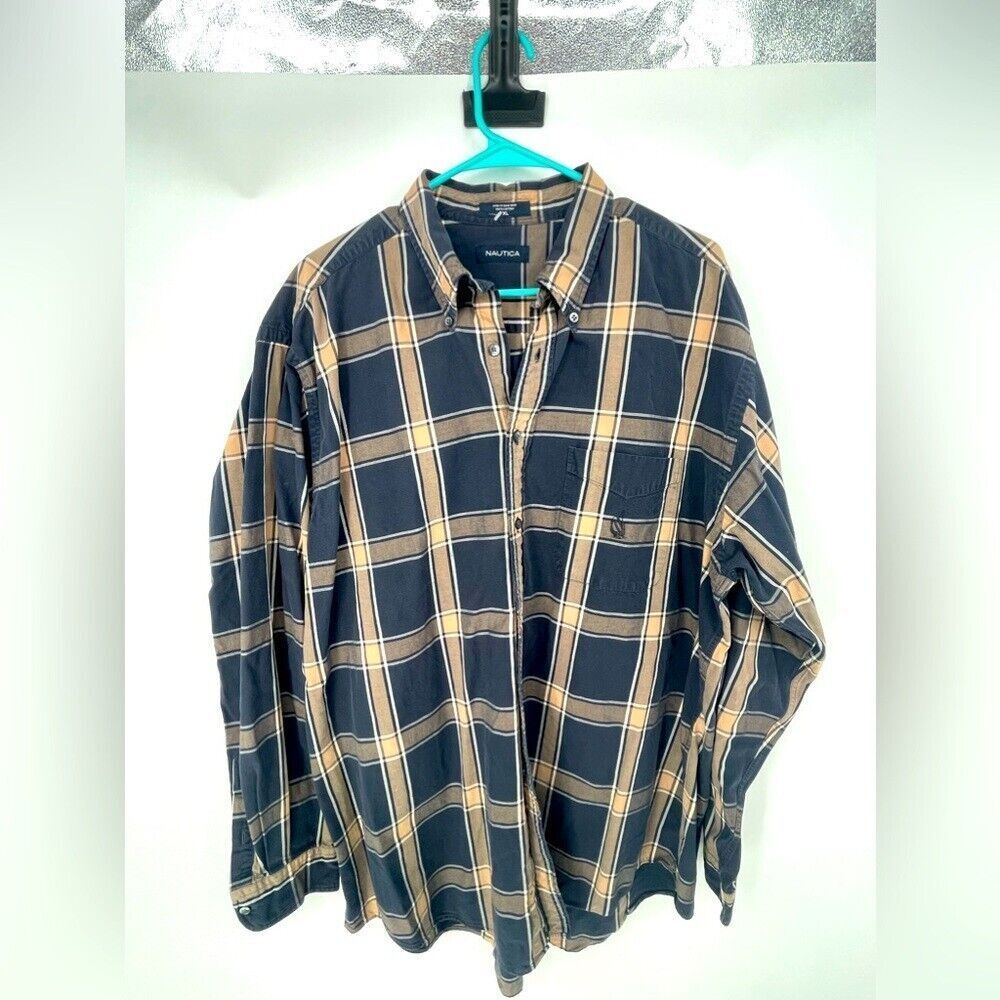 Nautica extra large plaid peach and blue button-down shirt
